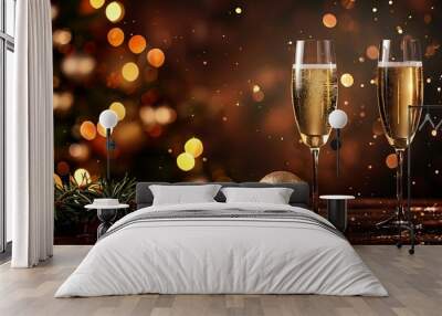 New Year`s Eve with champagne. New Year`s Eve celebration background with champagne Wall mural